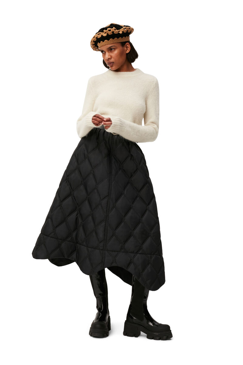 Jupe matelassée en ripstop, Recycled Polyester, in colour Black - 1 - GANNI