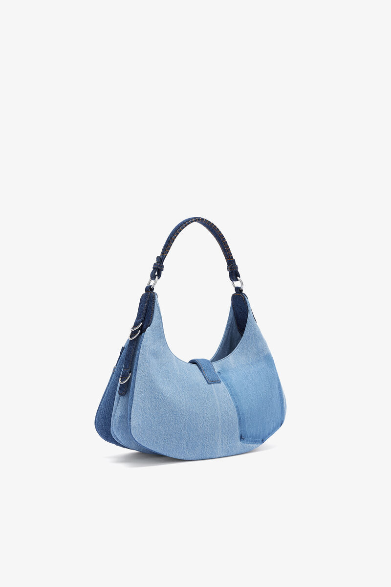 Small Kat Bag in Blue Denim, Organic Cotton, in colour Mid Blue Vintage - 2 - GANNI