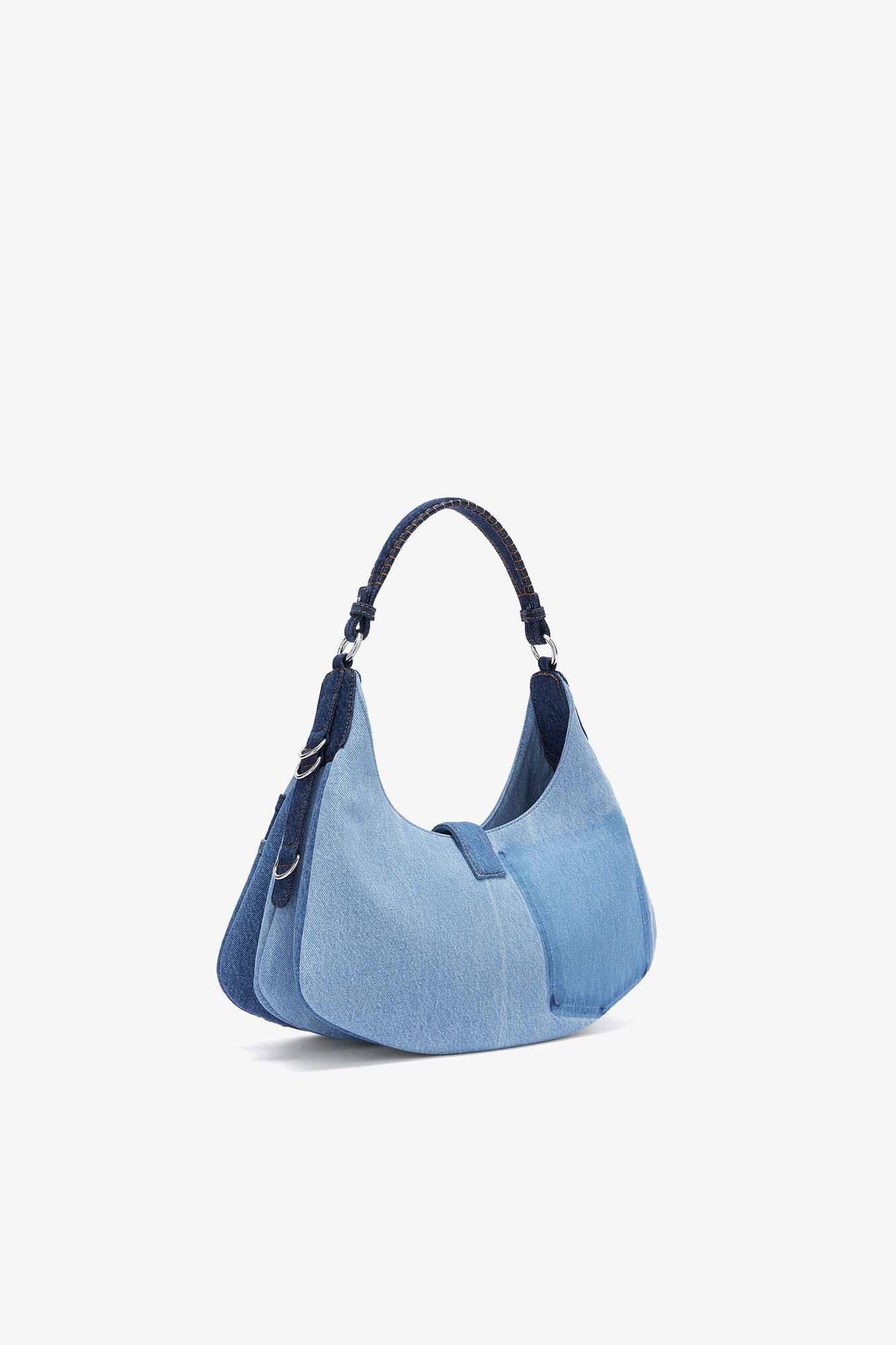 Small Kat Bag in Blue Denim, Organic Cotton, in colour Mid Blue Vintage - 2 - GANNI