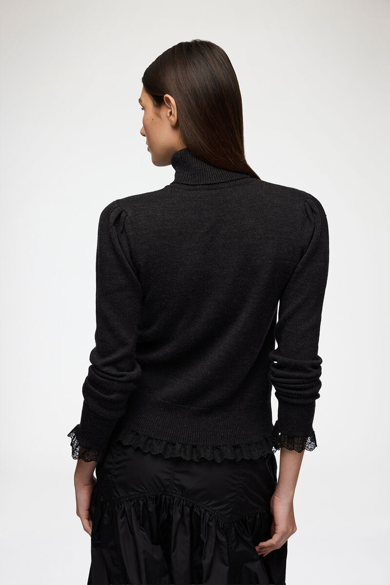 Turtleneck in Lace Merino, Merino Wool, in colour Phantom - 3 - GANNI