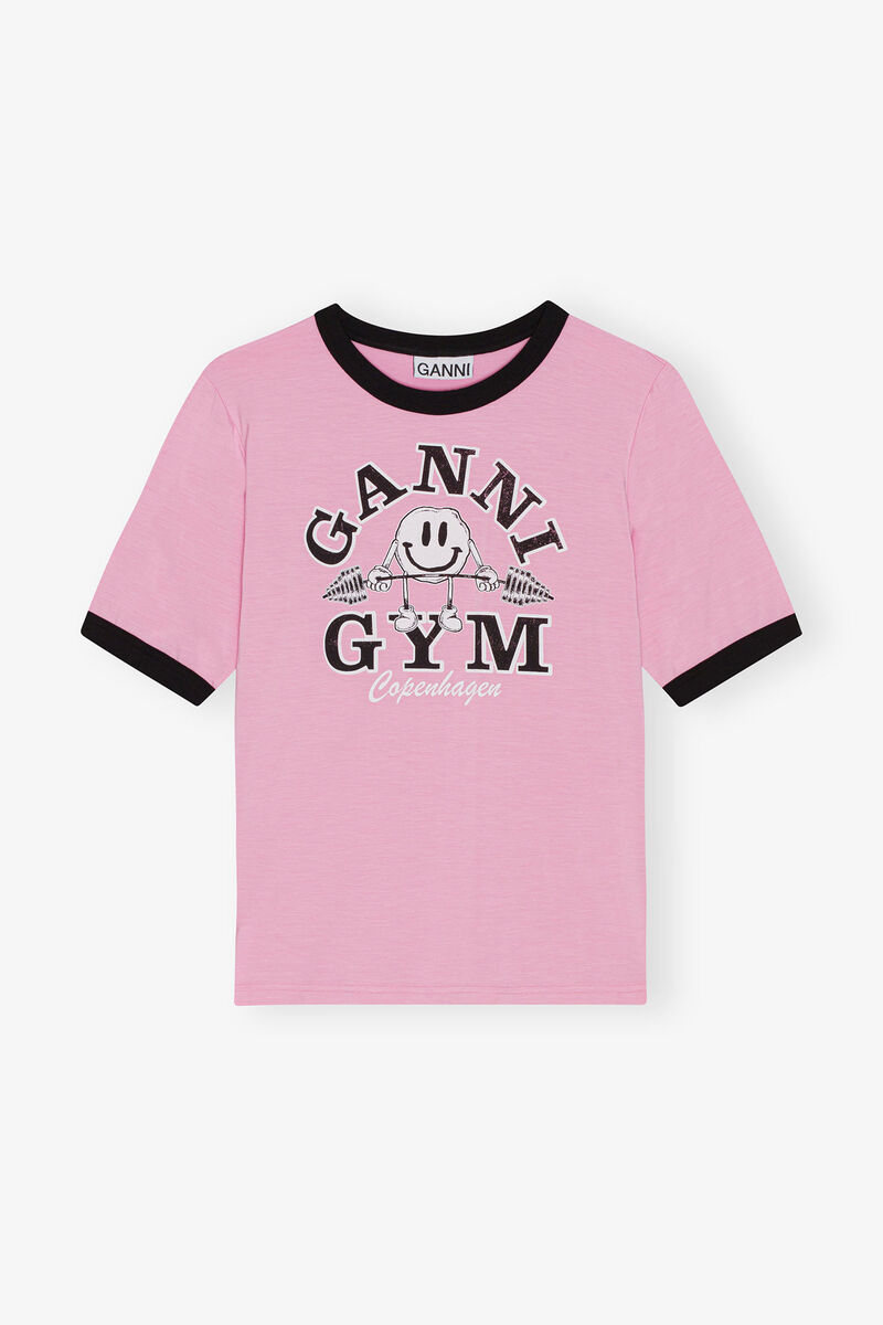 Jersey Gym Fitted T-shirt, Elastane, in colour Bonbon - 1 - GANNI