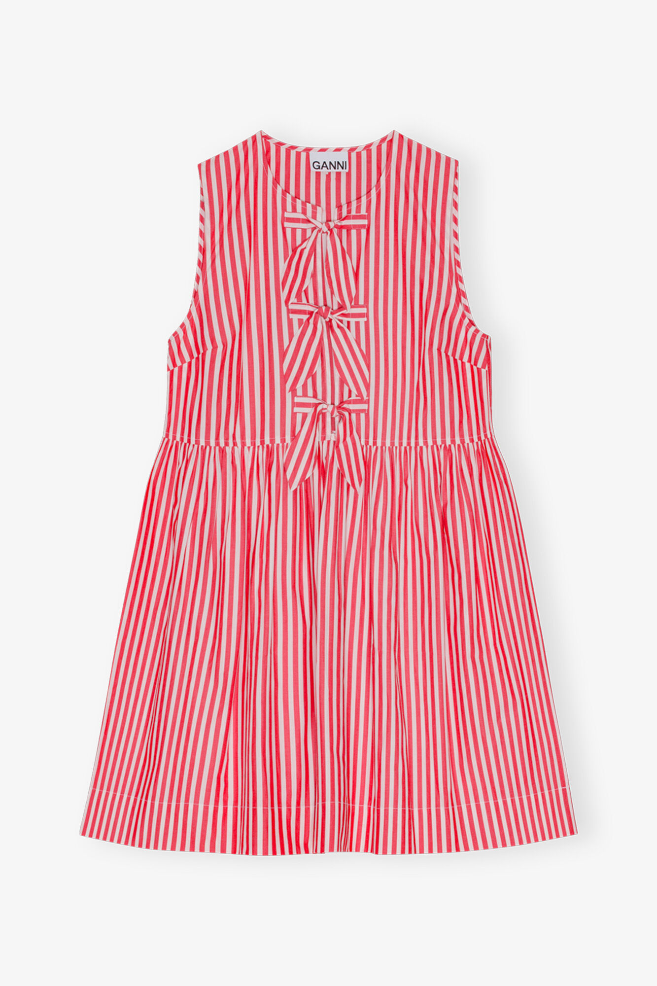 Red Stripe Cotton Mini Bow Tie Kjole, Cotton, in colour Barbados Cherry - 1 - GANNI