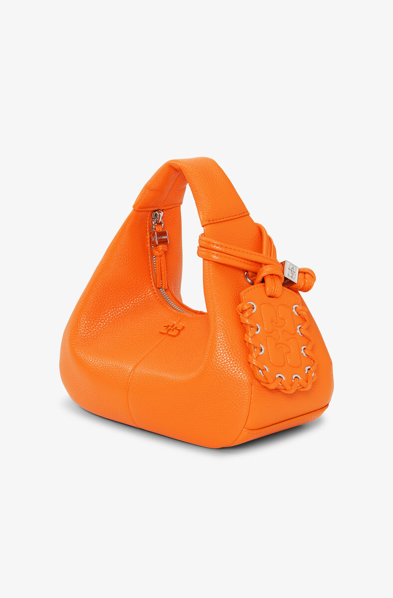 Orange Mini Hobo Bag, Polyurethane, in colour Russet Orange - 2 - GANNI