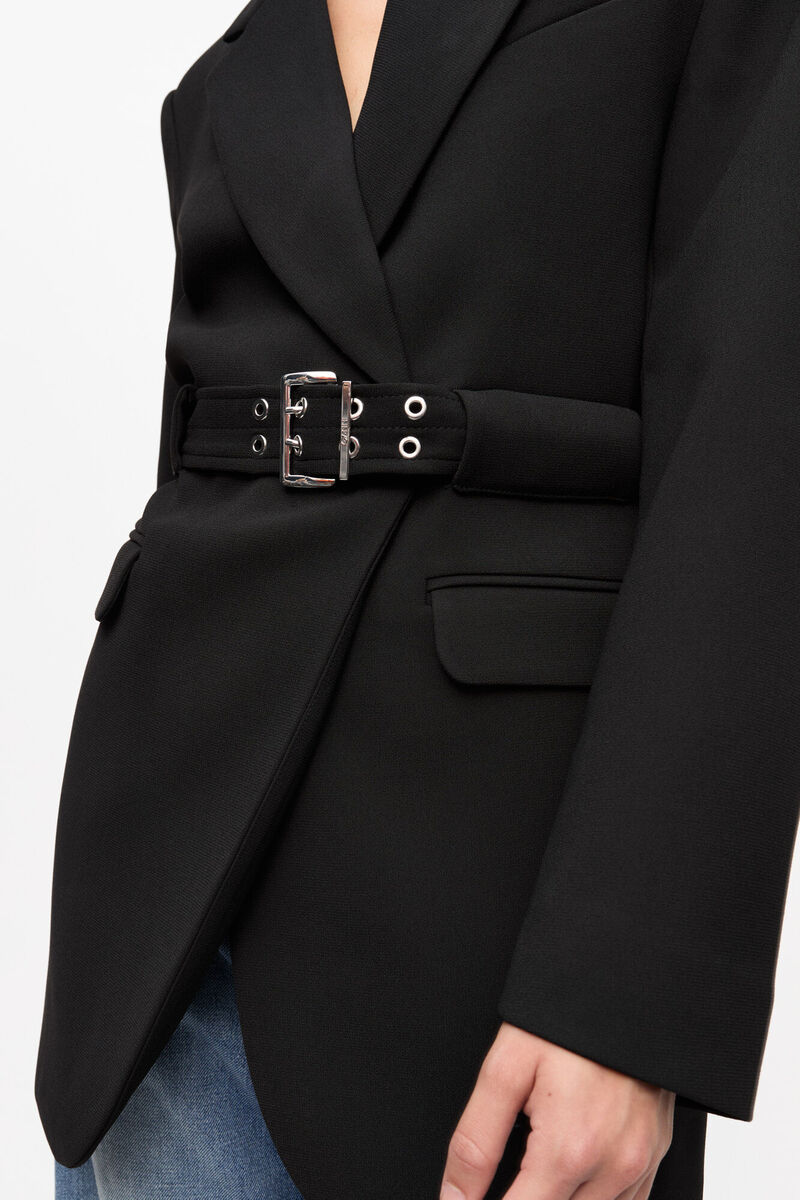 Blazer contrecoll&eacute; en cr&ecirc;pe noir, Recycled Polyester, in colour Black - 4 - GANNI