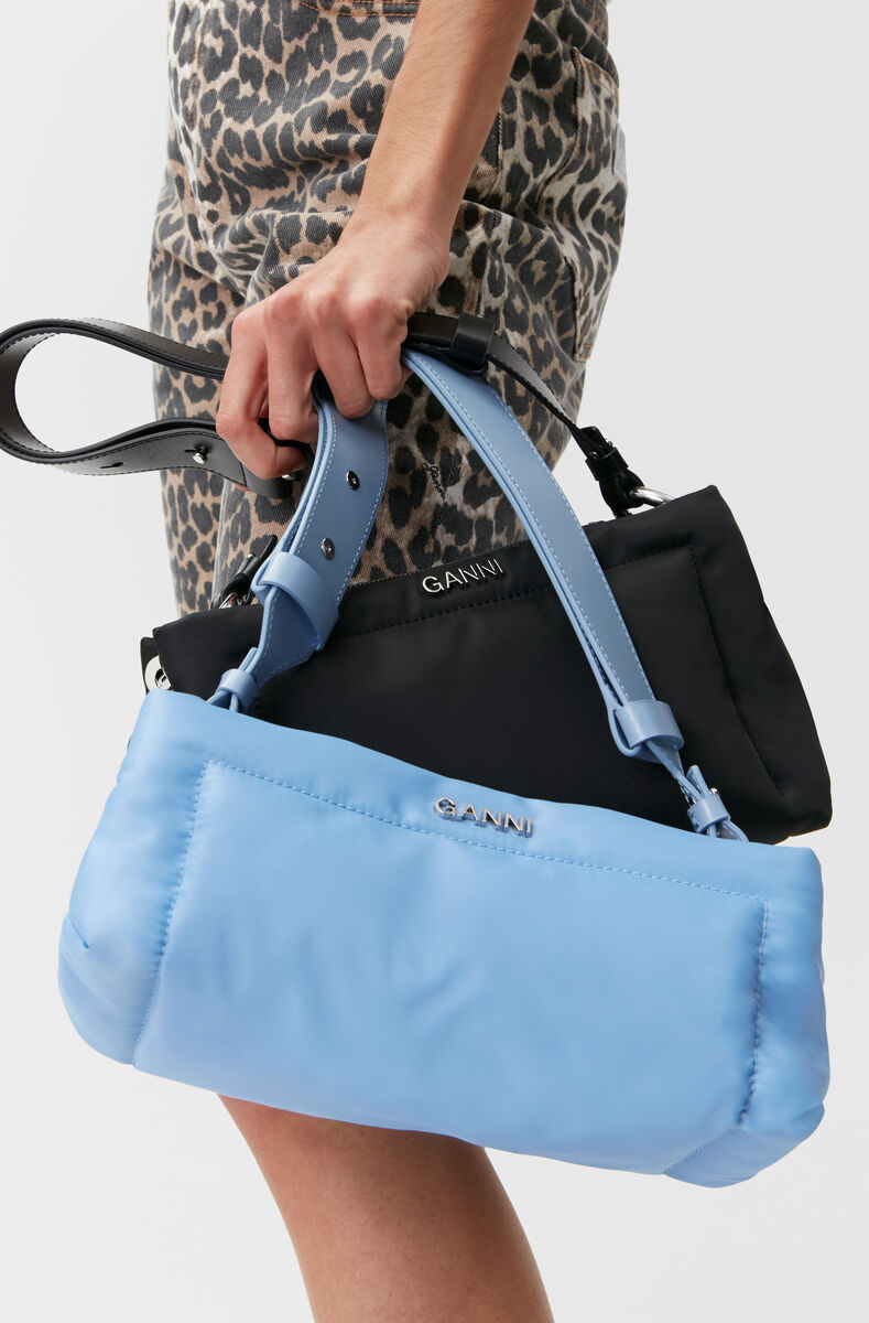 Medium Pillow Baguette Bag, Leather, in colour Forever Blue - 3 - GANNI