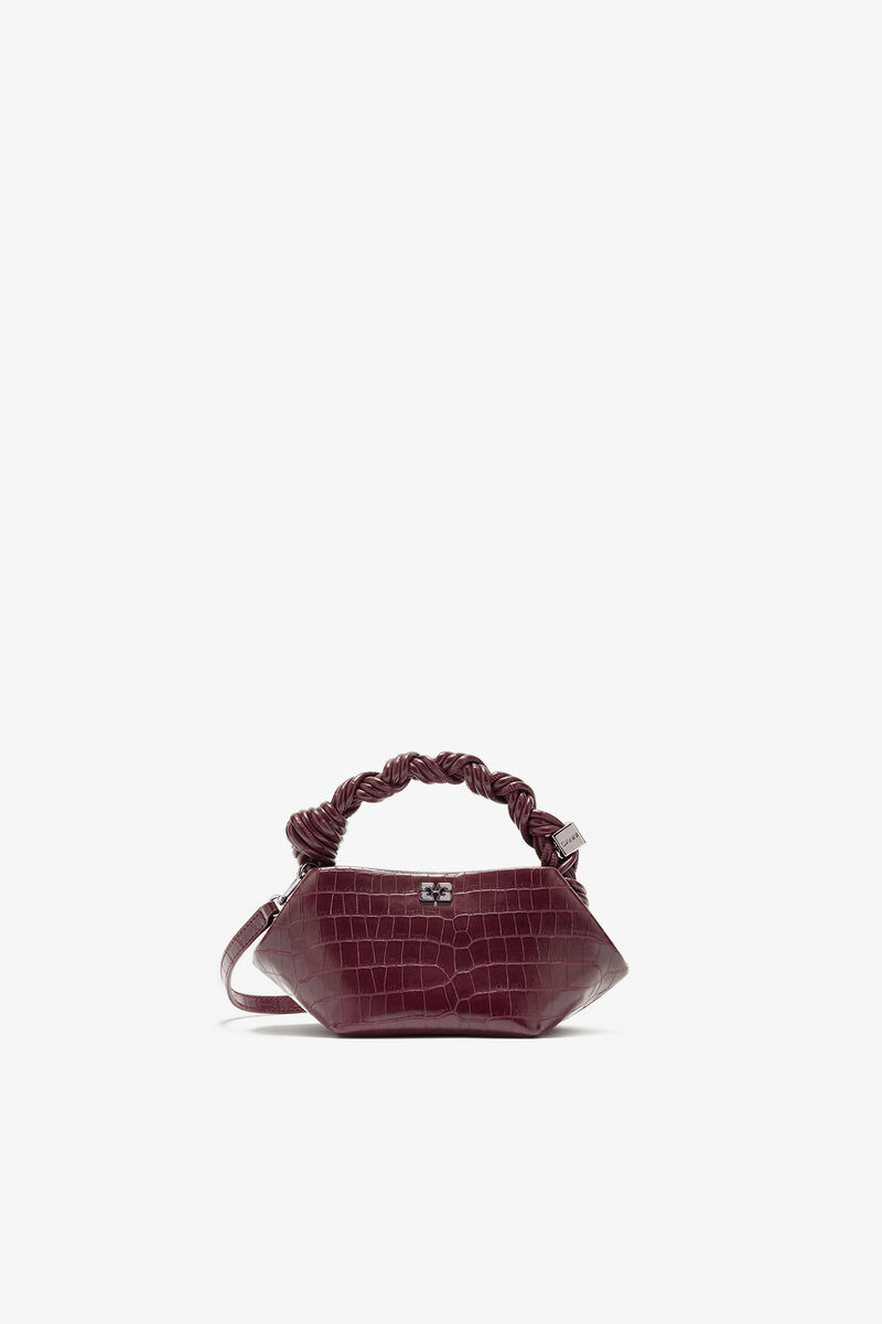 Burgundy Croco Mini Bou Bag, Recycled Leather, in colour Burgundy - 1 - GANNI