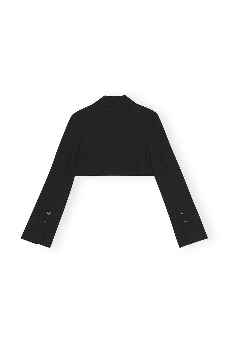 Cotton Suiting Cropped Blazer, Cotton, in colour Black - 2 - GANNI