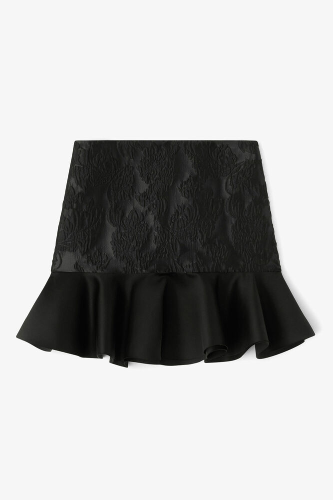 Satin Cloque Mini Skirt, Jet Black