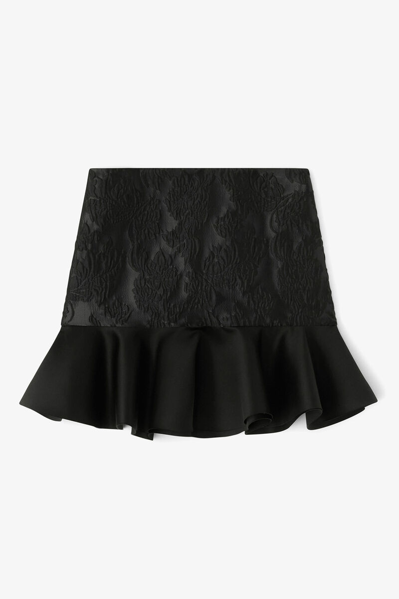 Satin Cloque Mini Skirt, in colour Jet Black - 1 - GANNI