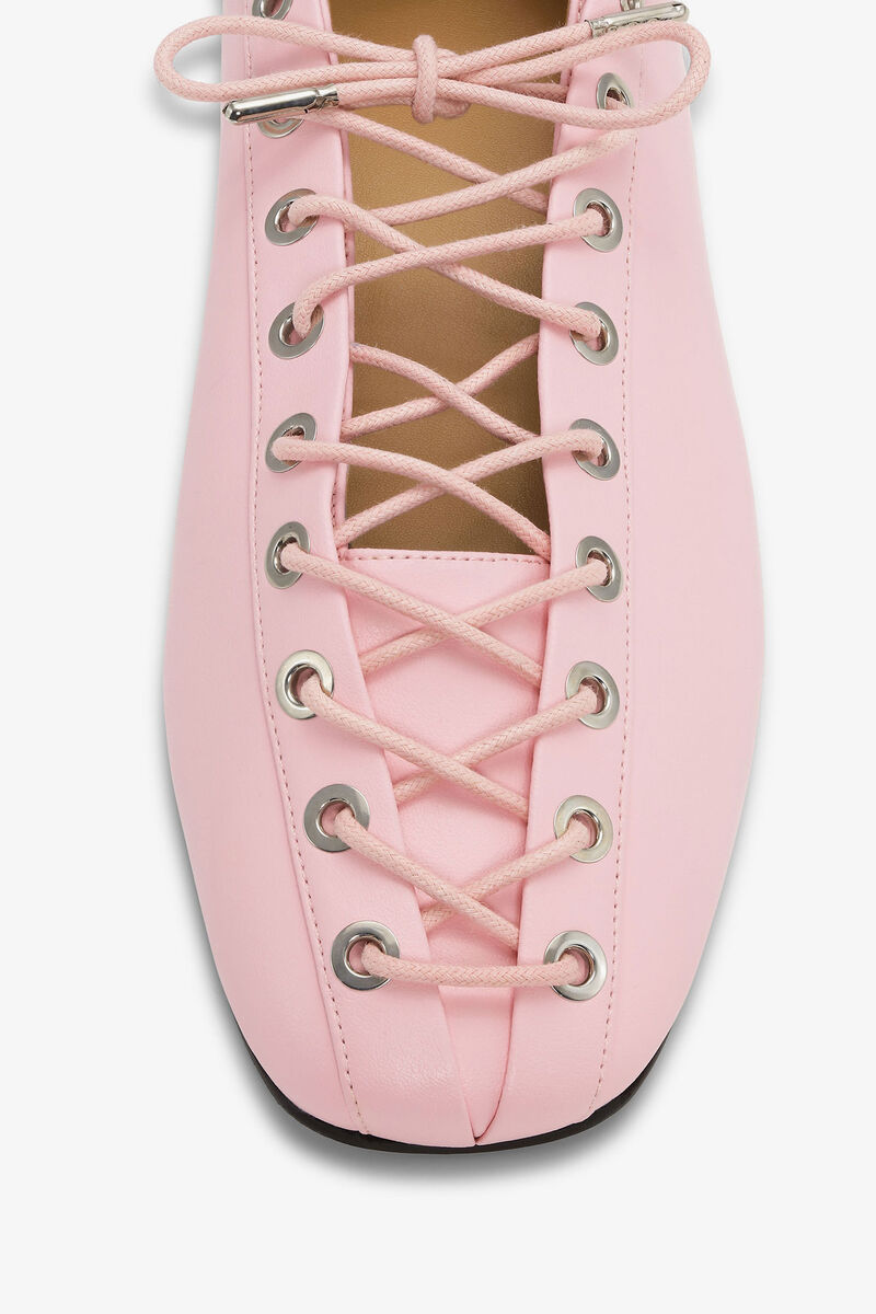 Sn&ouml;rade ballerinas i rosa, Recycled Leather, in colour Fairy Tale - 4 - GANNI