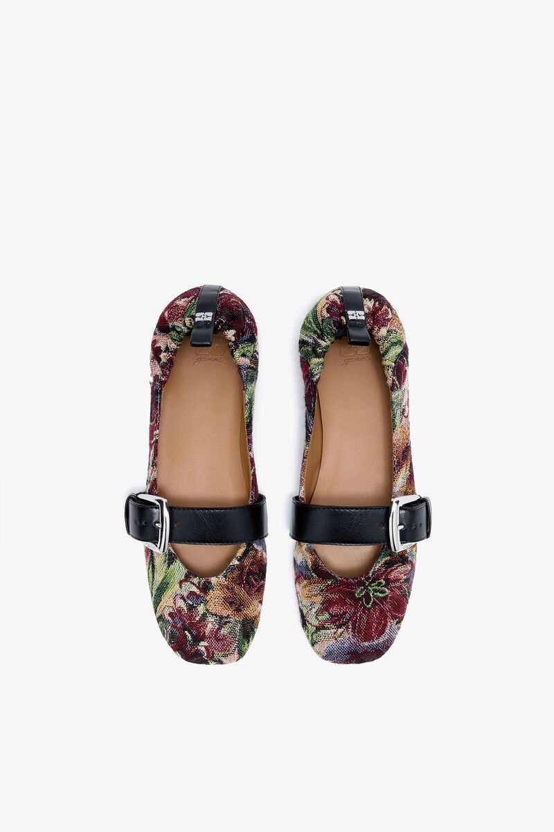 Tapestry Buckle Strap Ballerinas, Acryl, in colour Tawny Port - 3 - GANNI