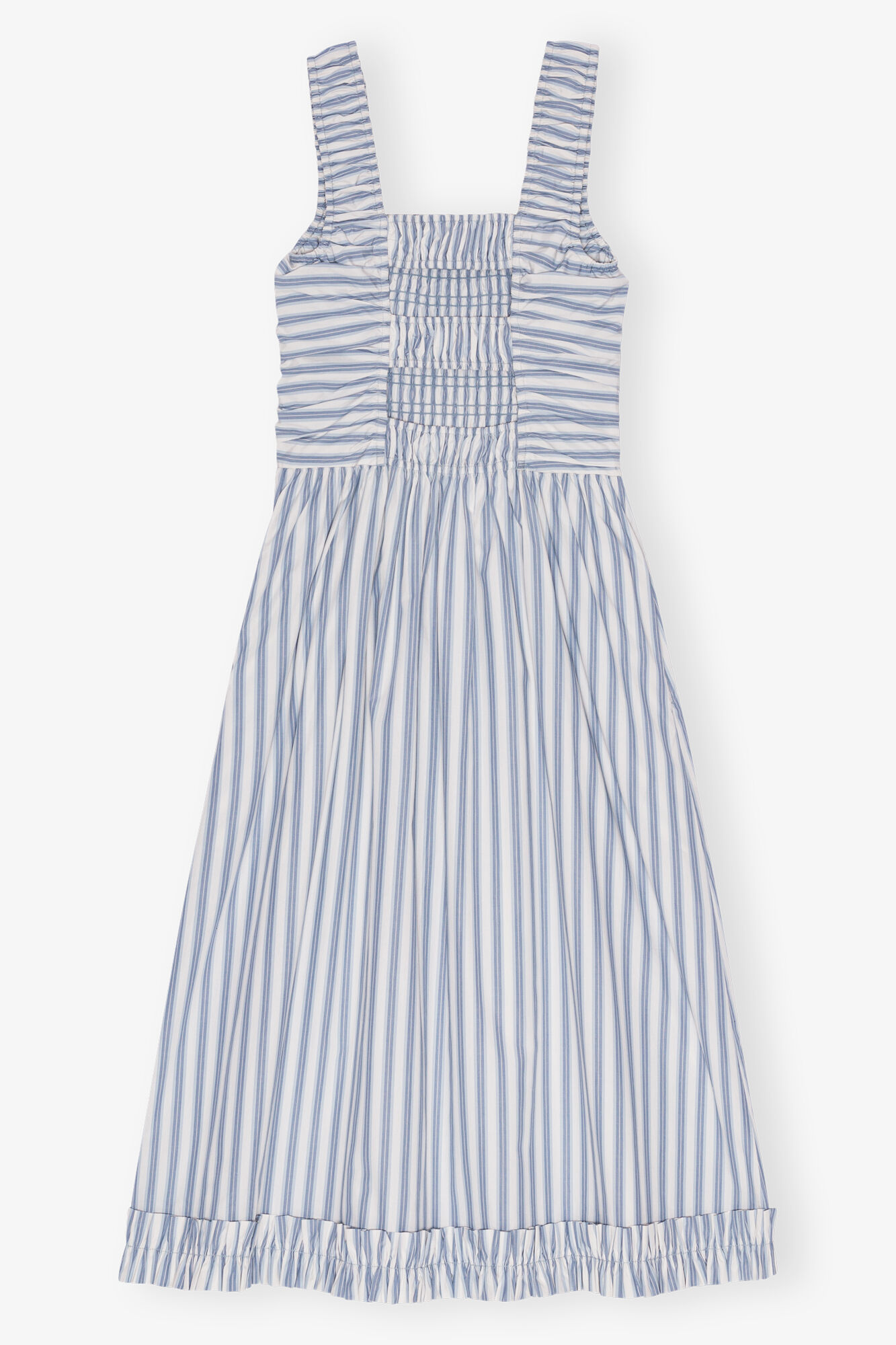 Blue Stripe Cotton Midi Strap Smock Dress, Cotton, in colour Egret - 2 - GANNI