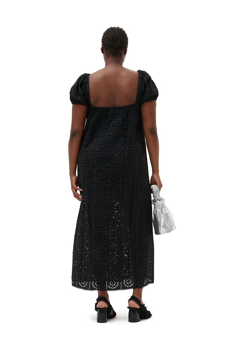 Broderie Anglaise Midi Dress, Cotton, in colour Black - 6 - GANNI