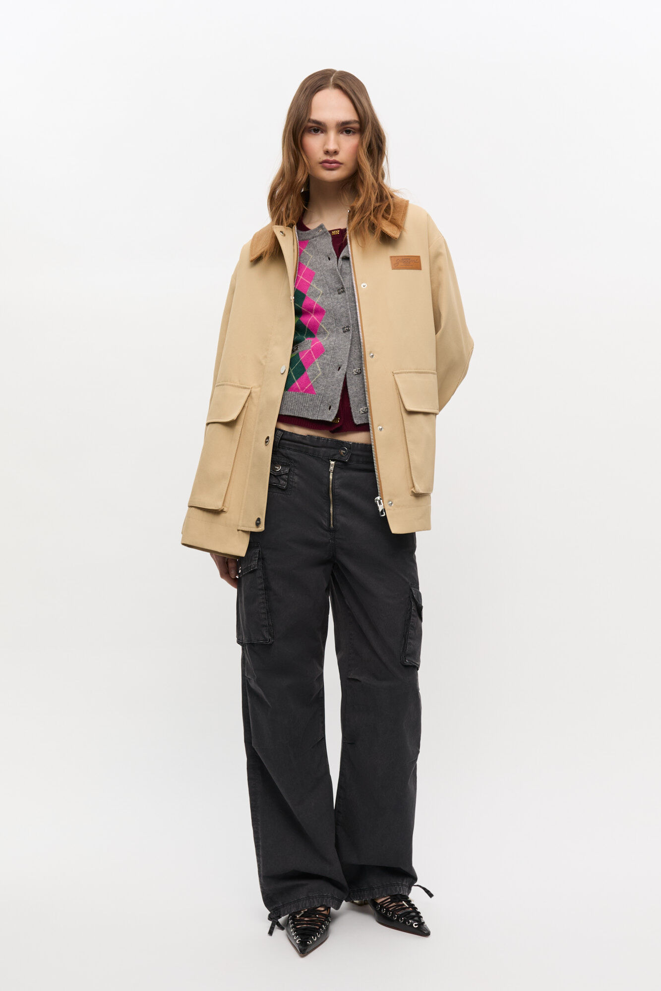 Camel Twill Midi Jacket, Recycled Polyester, in colour Pale Khaki - 2 - GANNI