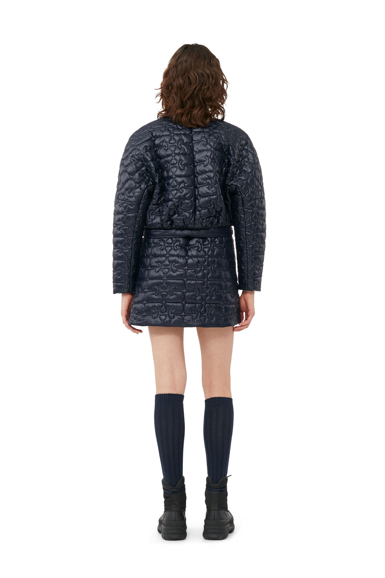 Blå kviltad minikjol med glans, Nylon, in colour Sky Captain - 3 - GANNI