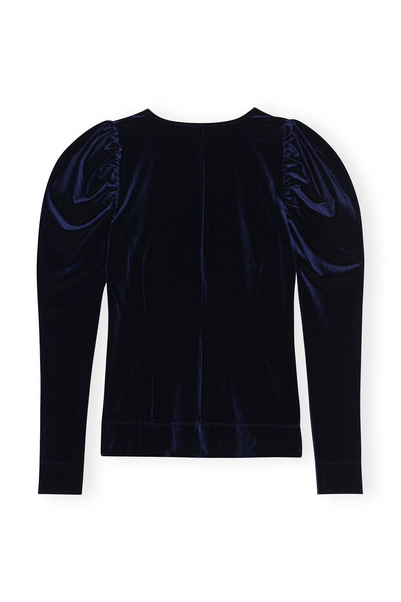 Blue Velvet Jersey V-neck Blouse, Recycled Polyester, in colour Total Eclipse - 2 - GANNI