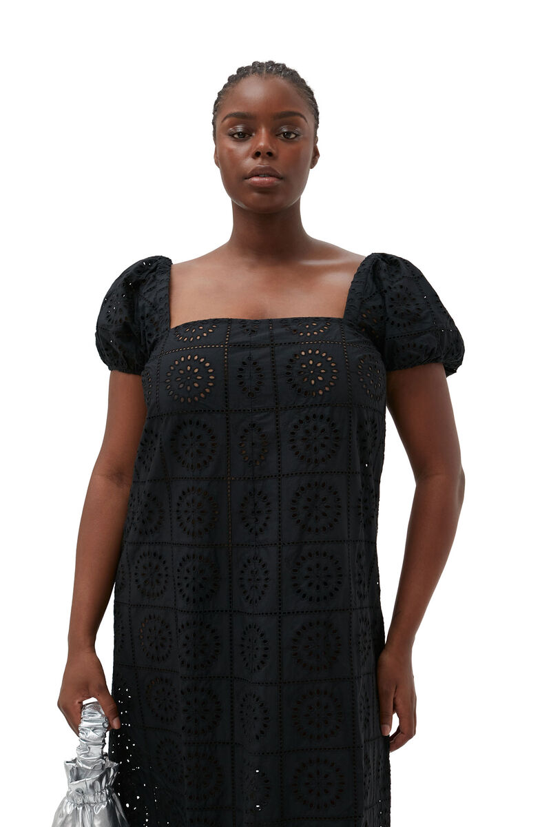 Broderie Anglaise Midi Dress, Cotton, in colour Black - 8 - GANNI