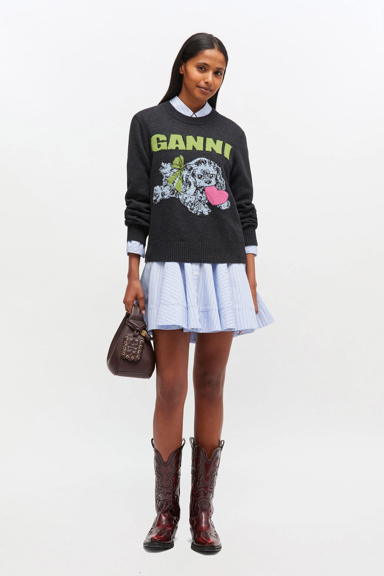 Grey Puppy Wool Jumper, Recycled Polyamide, in colour Phantom - 2 - GANNI