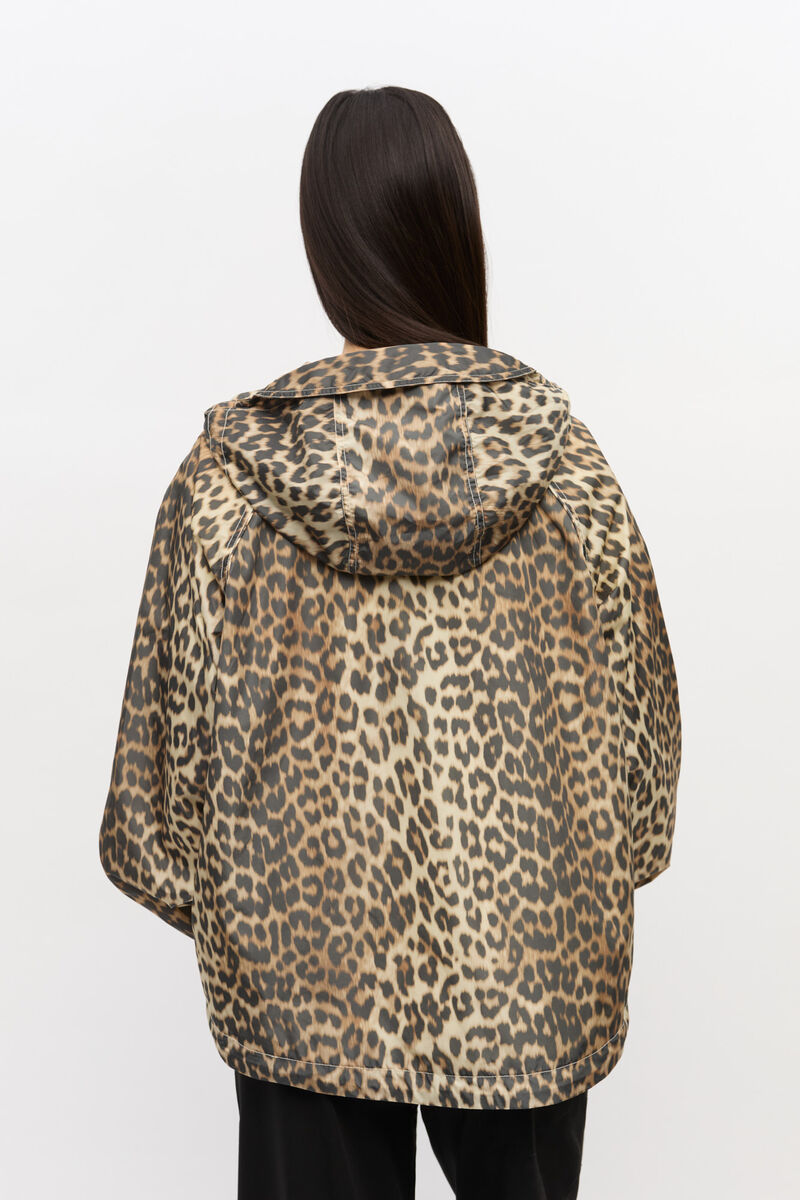 Leopard Print Nylon Jacket, Nylon, in colour Almond Milk - 3 - GANNI