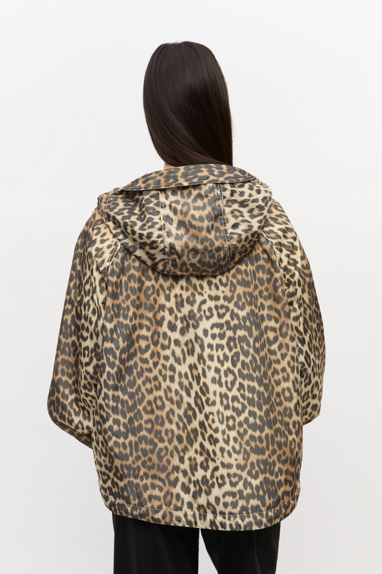 Leopard Print Nylon Jacket, Nylon, in colour Almond Milk - 3 - GANNI