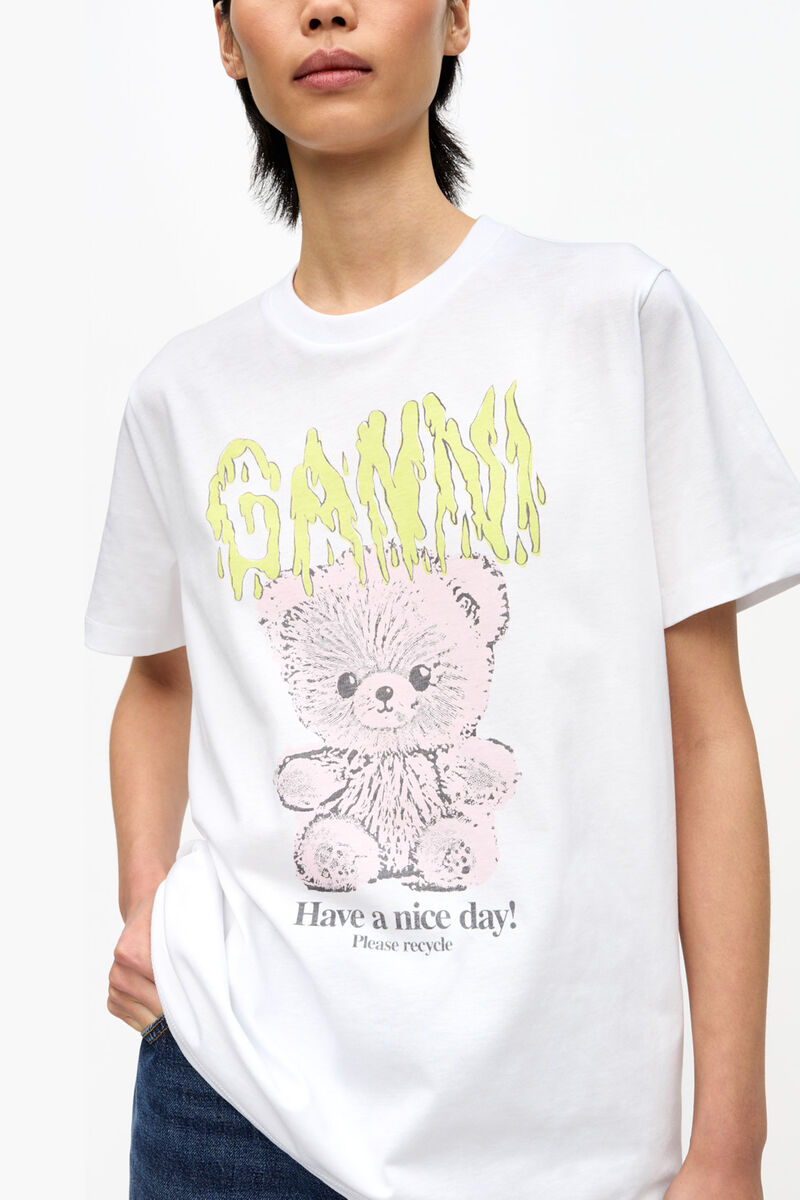 White Basic Cotton Jersey Teddy Relaxed T-shirt, Organic Cotton, in colour Bright White - 4 - GANNI