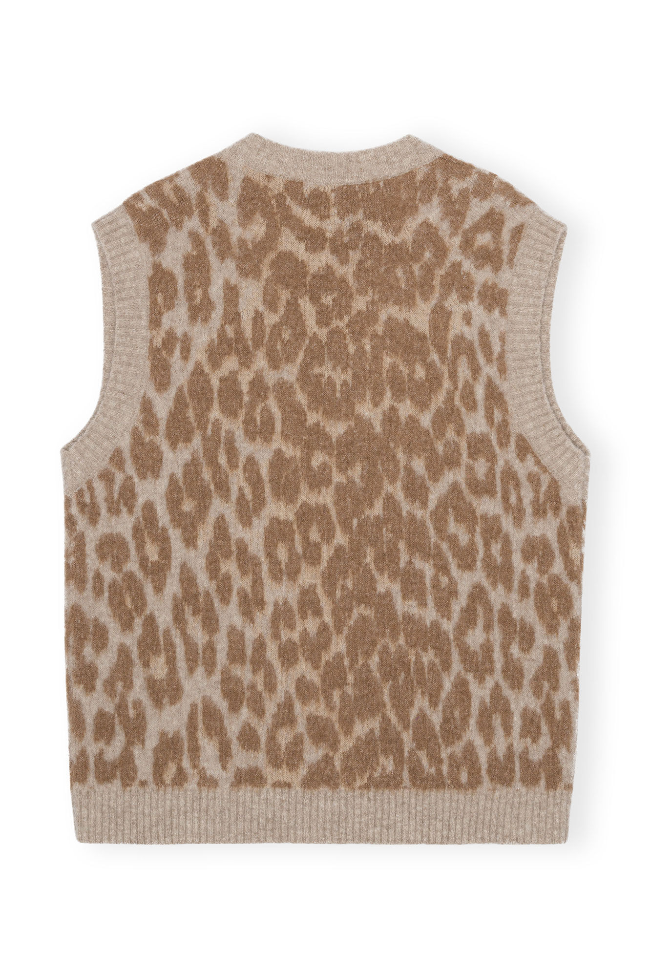 Leopard Jacquard Oversized Vest, Alpaca, in colour Timber Wolf - 2 - GANNI