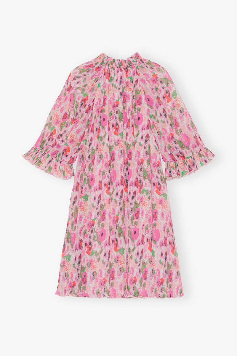 Pleated Georgette Ruffle Mini Dress, Recycled Polyester, in colour Sugar Plum - 2 - GANNI