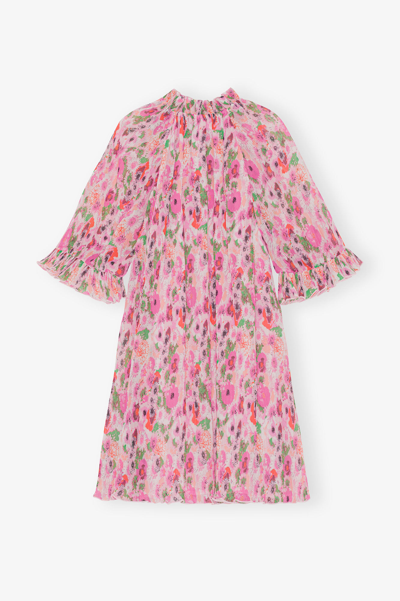 Pleated Georgette Ruffle Mini Dress, Recycled Polyester, in colour Sugar Plum - 2 - GANNI