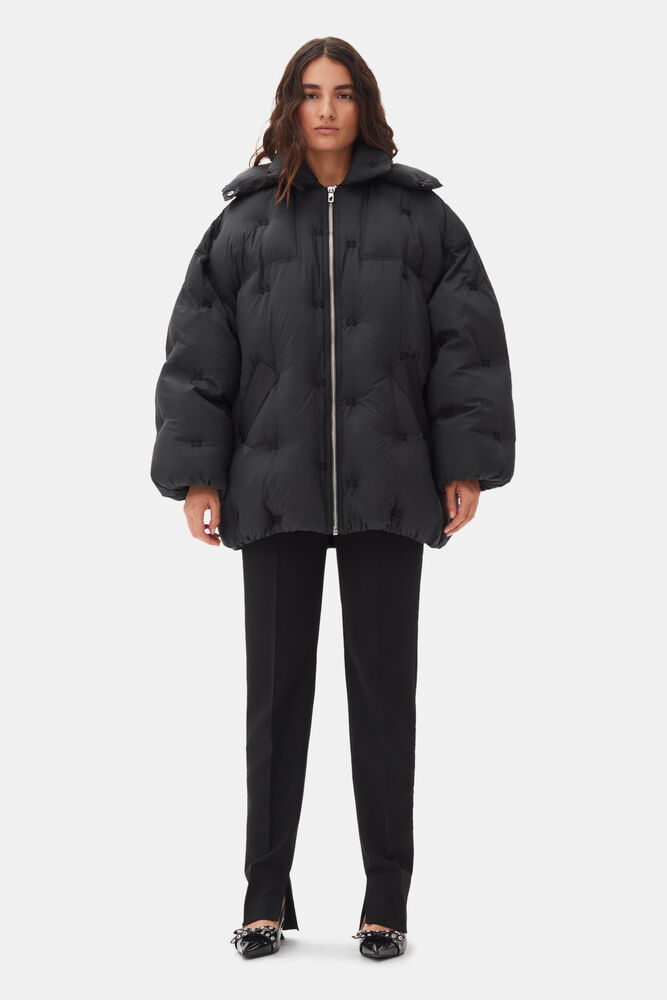 Black Midi Tech Puffer Jacket, Black