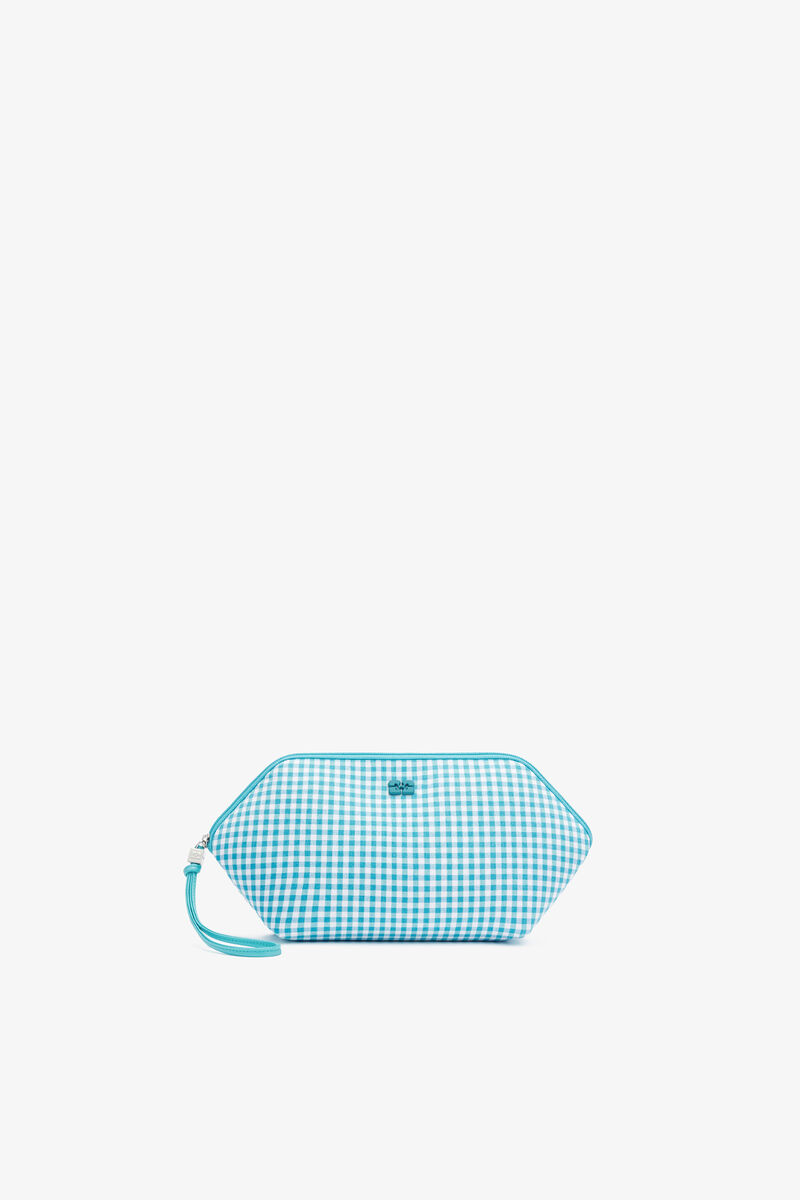 Bikini Pouch in Blue Check, Recycled Polyester, in colour Blue Curacao - 1 - GANNI