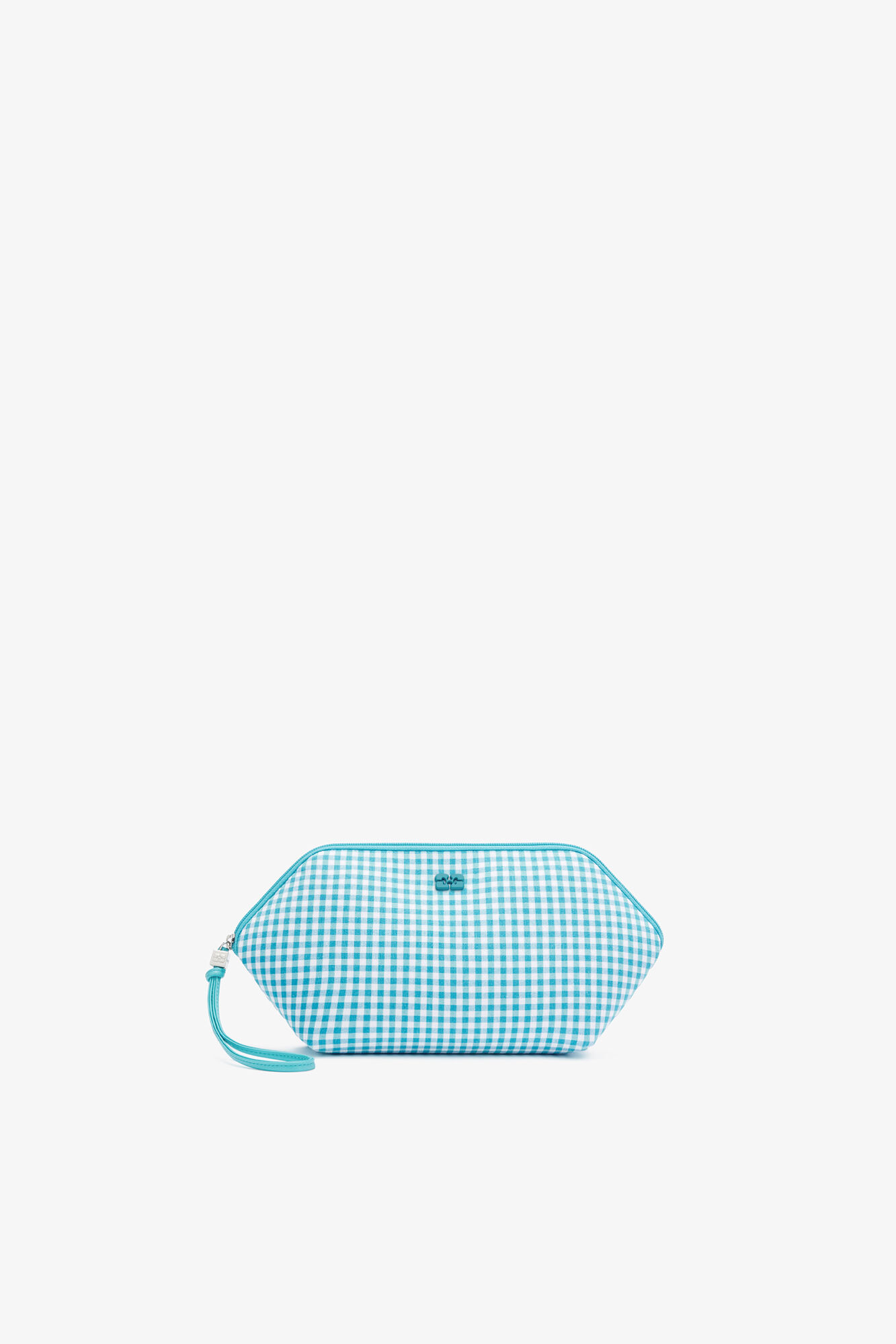 Bikini Pouch in Blue Check, Recycled Polyester, in colour Blue Curacao - 1 - GANNI