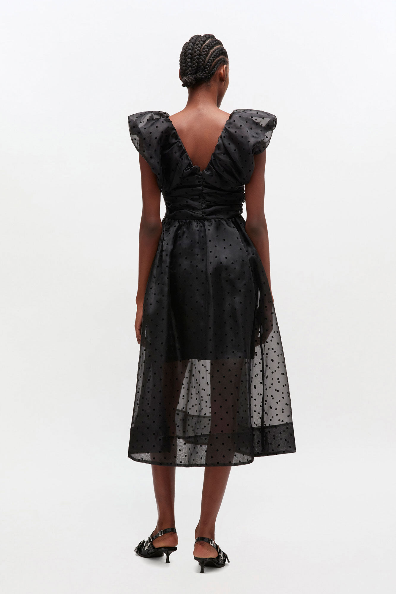Black Organza Ruched Dress, Recycled Polyester, in colour Black - 2 - GANNI