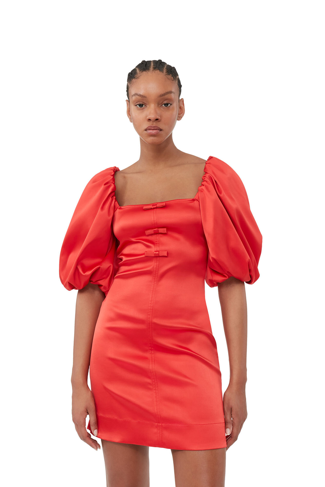 Red Satin Mini Dress, Elastane, in colour Racing Red - 4 - GANNI
