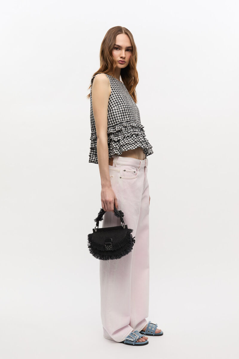 Black Denim Mini Top Handle Apo-G Bag, Recycled Cotton, in colour Black - 1 - GANNI