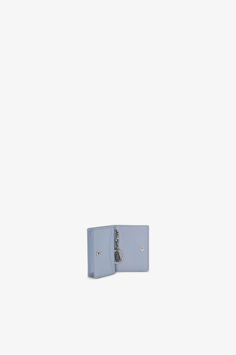 Bou Card Holder in Blue With Flap and Animals, Recycled Leather, in colour Soft Chambray - 2 - GANNI