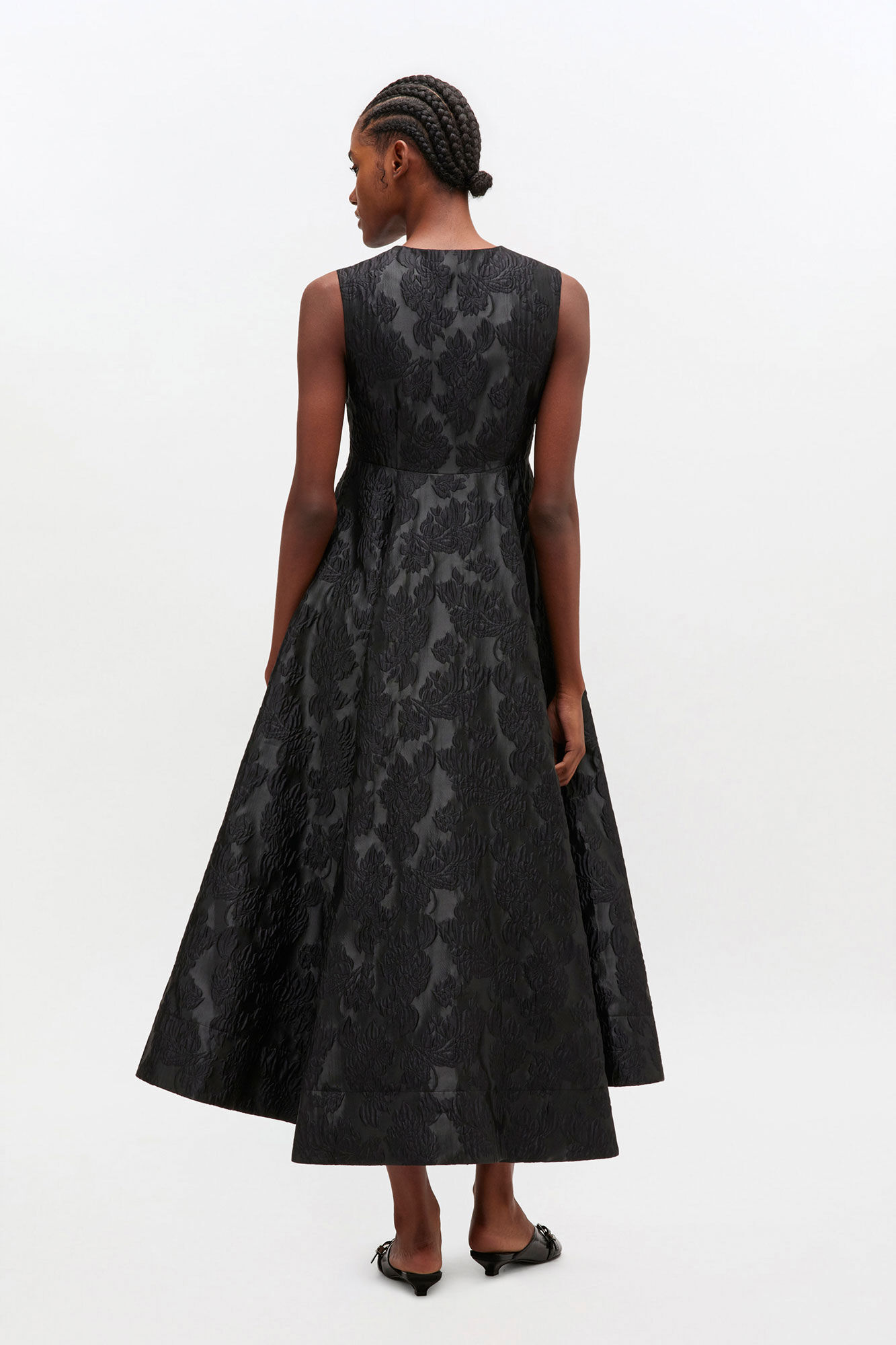 Satin Cloque Long Dress, in colour Jet Black - 2 - GANNI