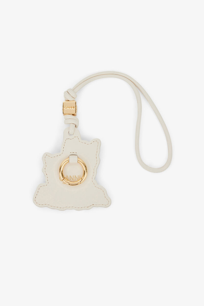 Pony Keychain, Recycled Leather, in colour Egret - 2 - GANNI