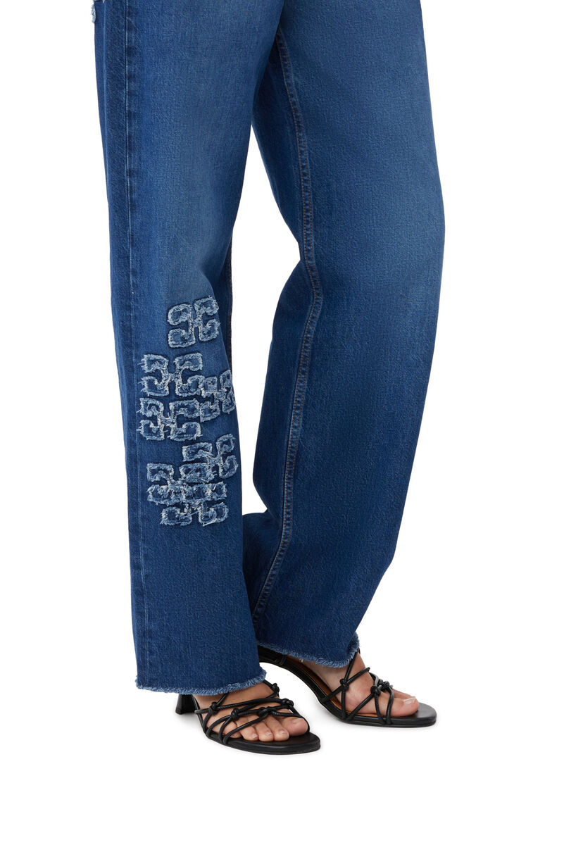 Re-Cut Izey Jeans , Cotton, in colour Mid Blue Stone - 4 - GANNI