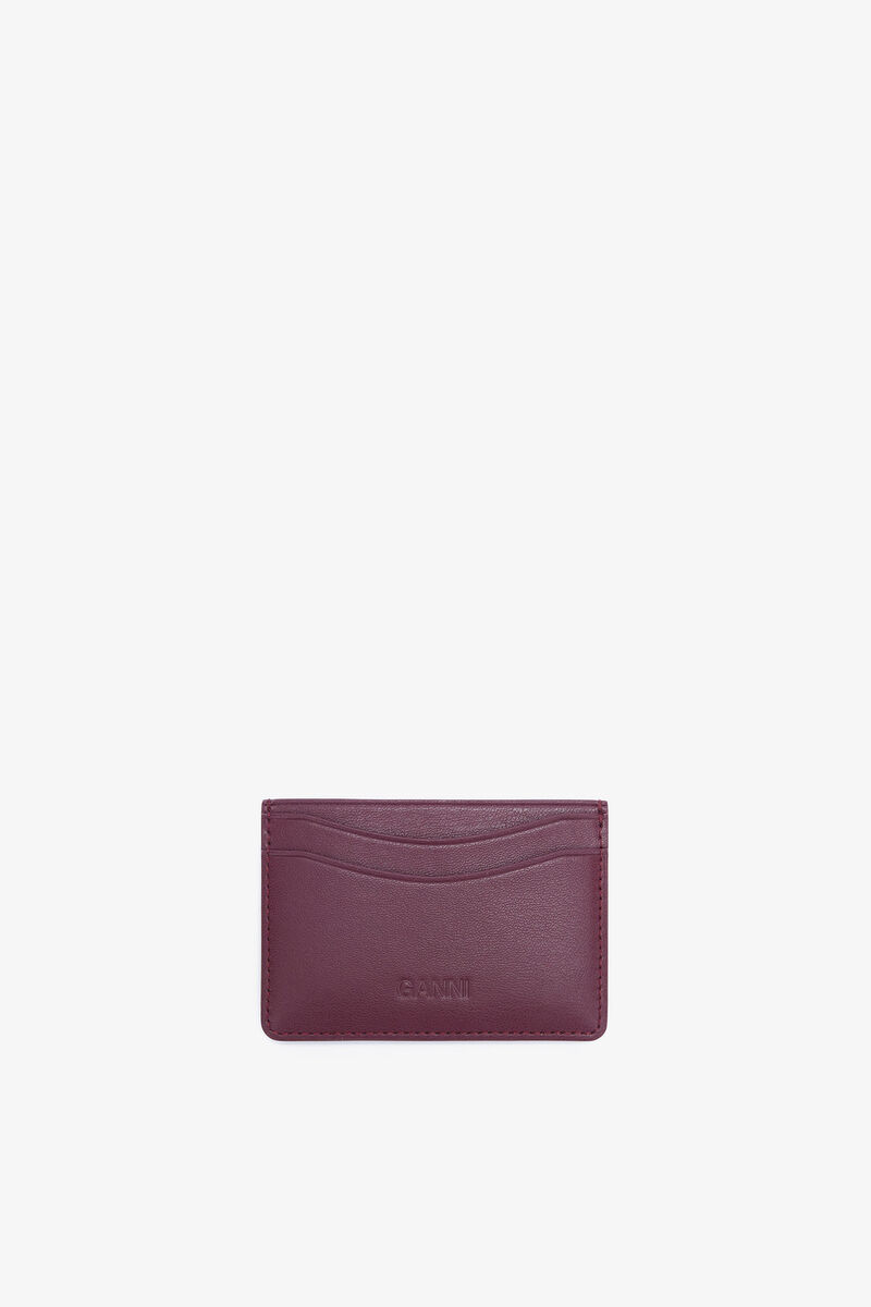 Bou Card Holder in Burgundy, in colour Burgundy - 2 - GANNI
