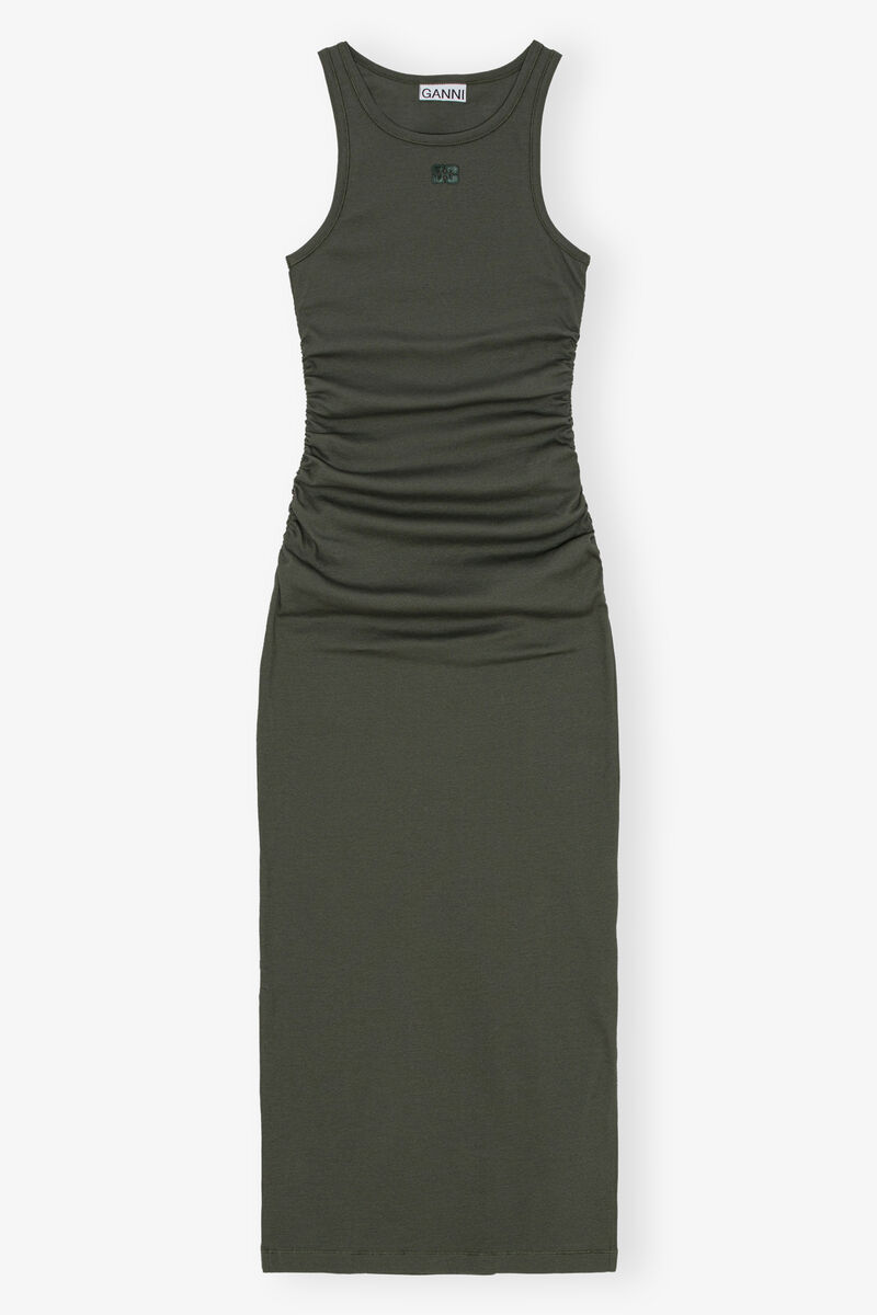 Robe Green Soft Cotton Rib Tank Top Long, Elastane, in colour Climbing Ivy - 1 - GANNI