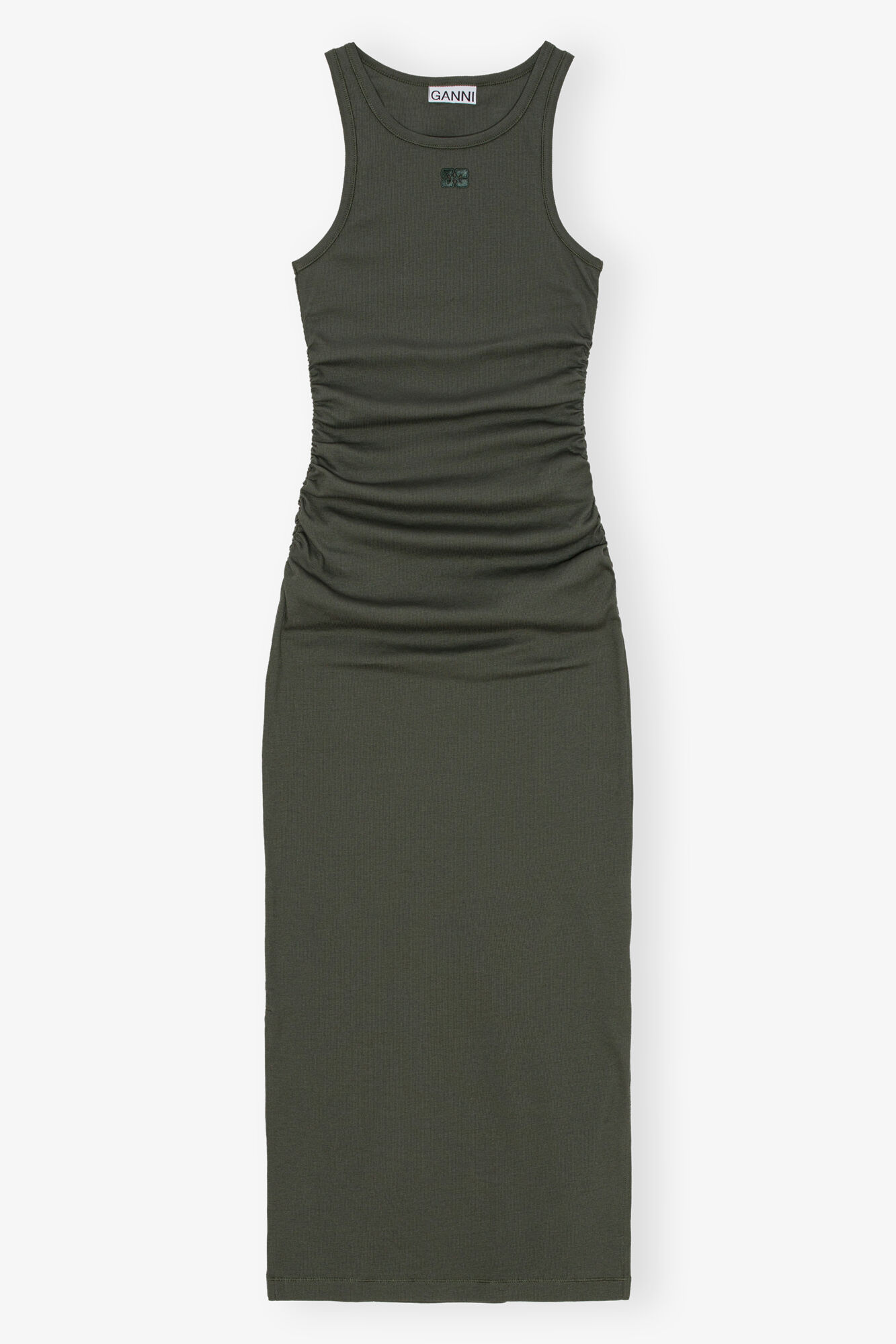 Robe Green Soft Cotton Rib Tank Top Long, Elastane, in colour Climbing Ivy - 1 - GANNI
