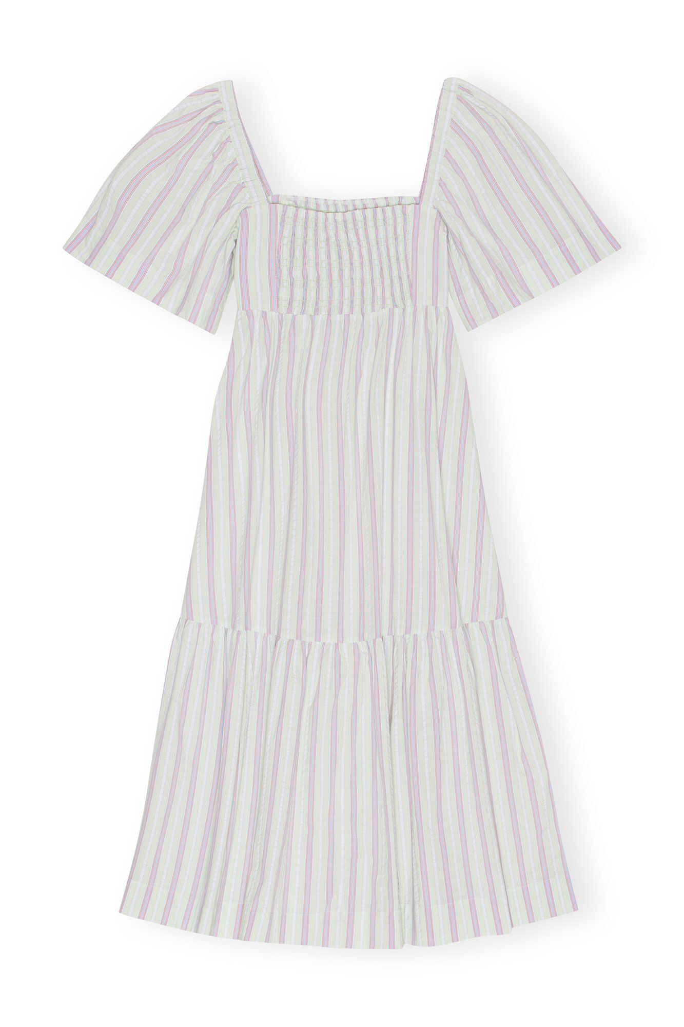 Stripe Seersucker Ruffle Midi Dress, Elastane, in colour Mauve Chalk - 2 - GANNI