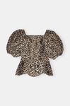 Utsmykket bluse med åpen rygg, Polyamide, in colour Leopard - 2 - GANNI