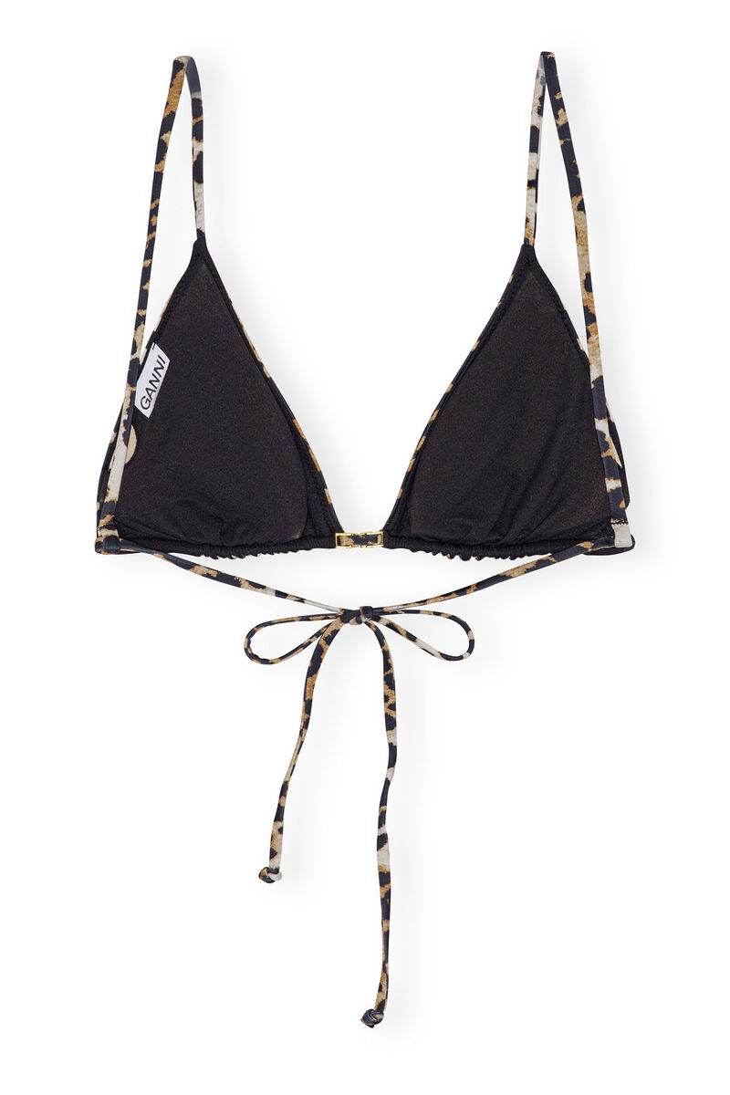 Recycled Leopard Printed String Bikini Top, Elastane, in colour Leopard - 2 - GANNI