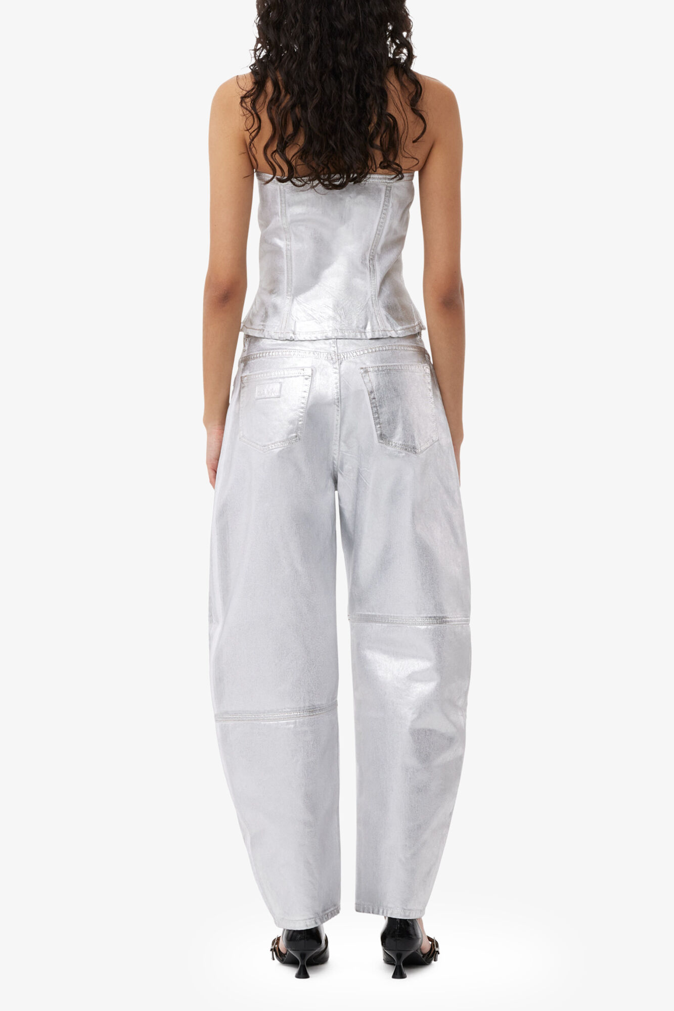 Silver Foil Stary Jeans, Organic Cotton, in colour Bright White - 2 - GANNI