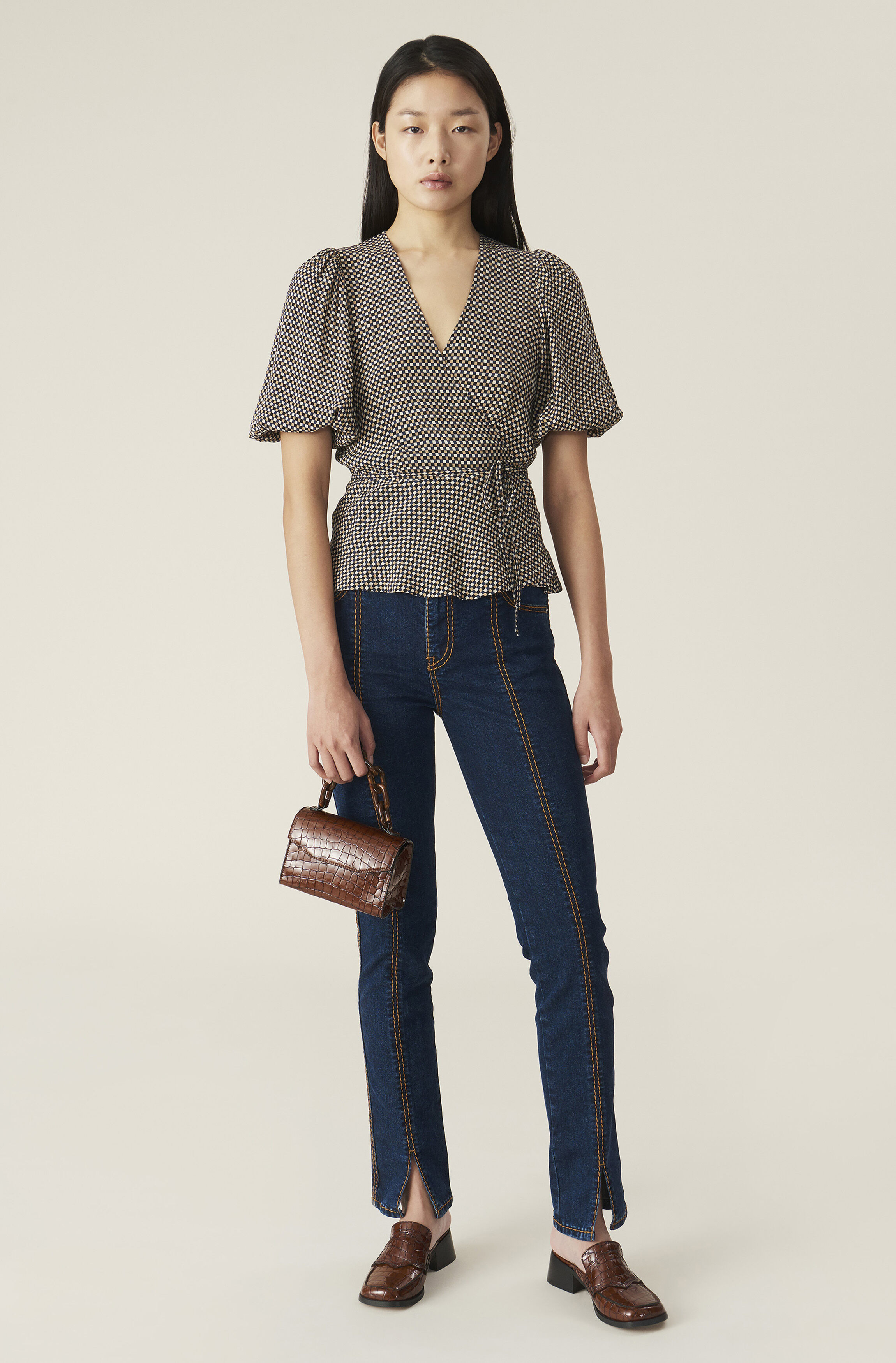 ganni printed crepe blouse