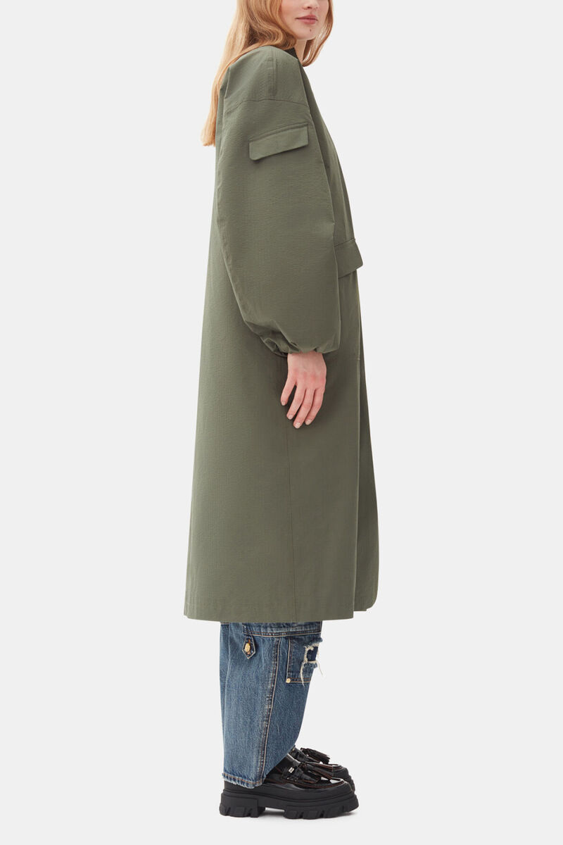 Green Tech Seersucker Oversized Shell Coat, Recycled Polyester, in colour Beetle - 3 - GANNI