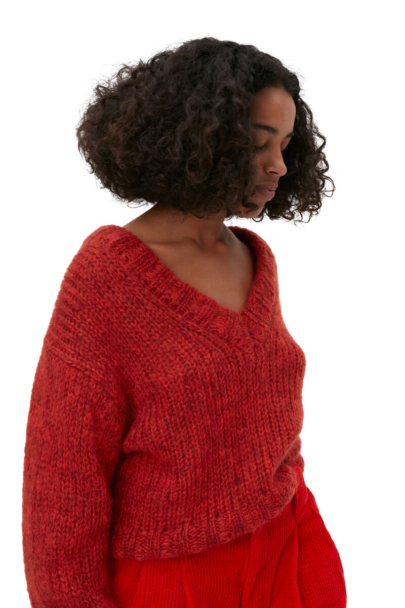 Mohair Pullover, Merino Wool, in colour Fiery Red - 3 - GANNI