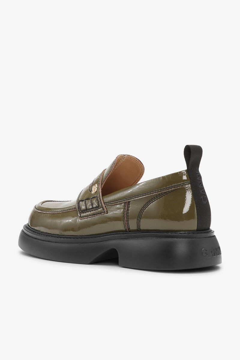 Olivgröna Naplack Loafers, Polyurethane, in colour Military Olive - 3 - GANNI