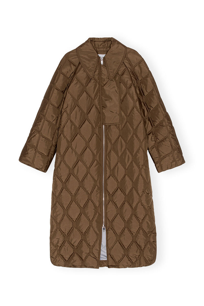 Oversized Ripstop Quilt Coat, Recycled Polyester, in colour Teak - 1 - GANNI